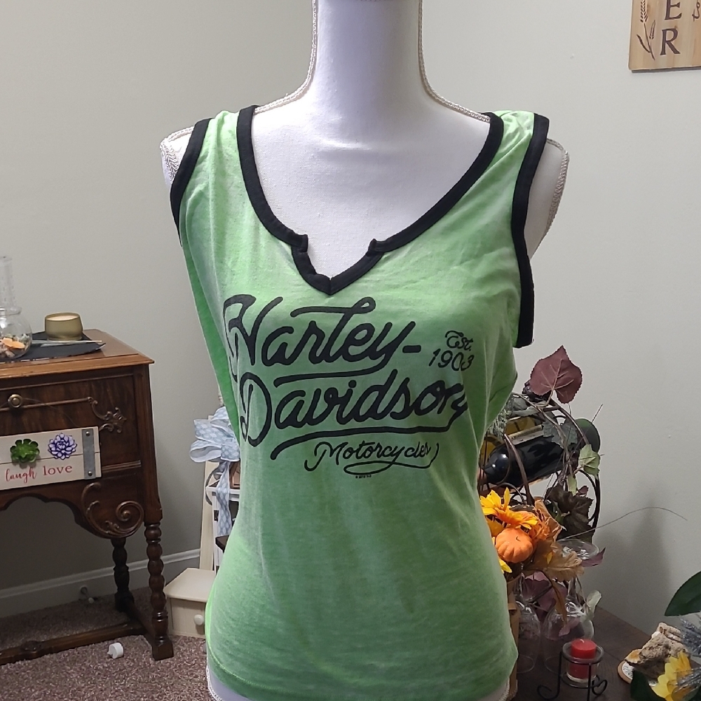 Harley-Davidson Lime Green Tank Top with Black Trim